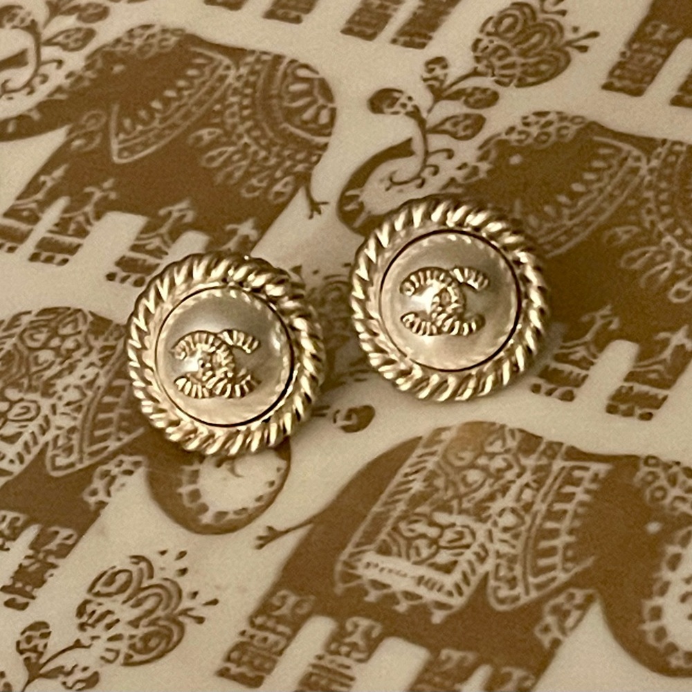 Upcycled Chanel Gold-Tone Rope Edge Button Earrings